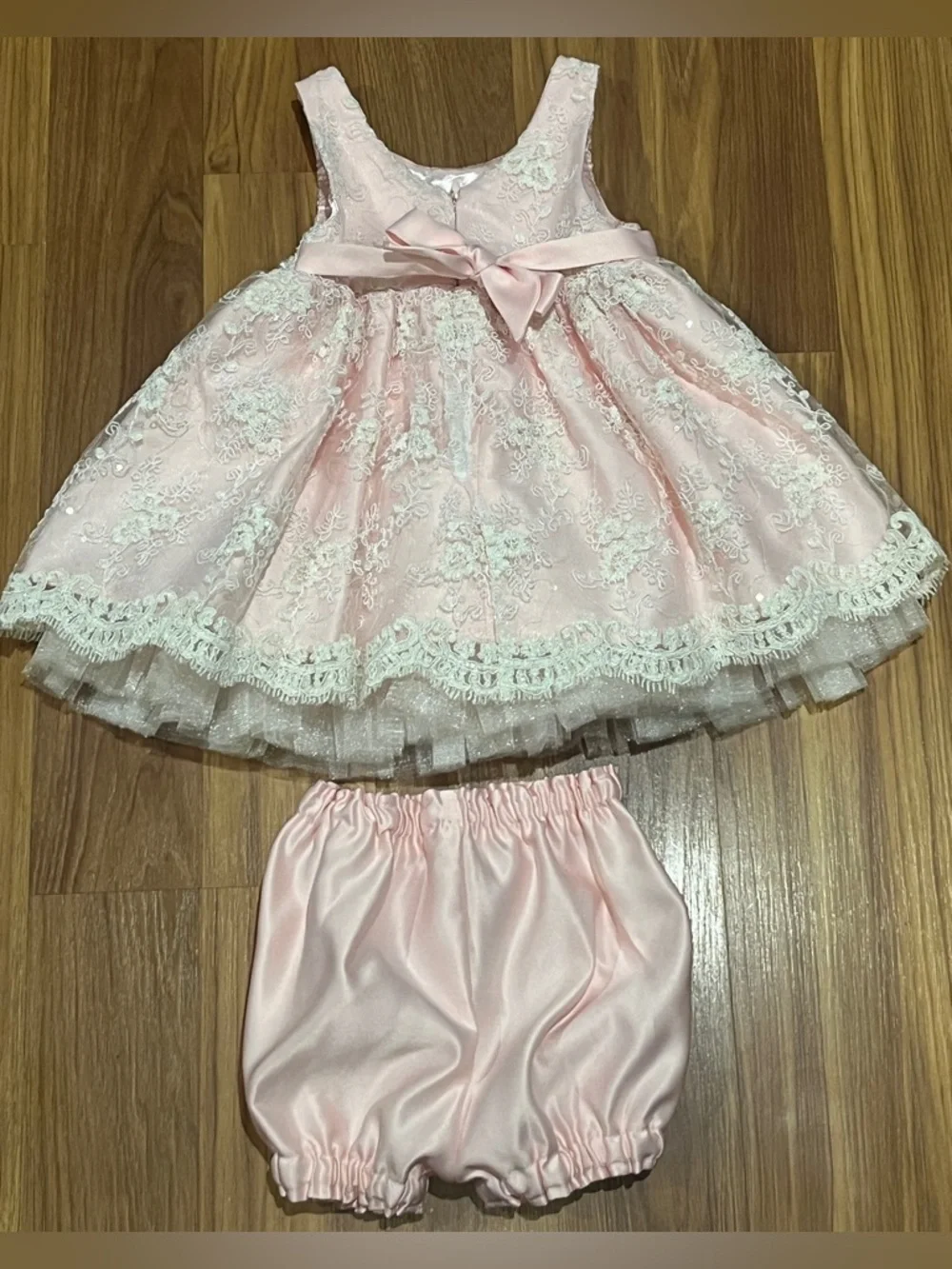 American Princess Baby Girl Pink Lace Party Dress & Bloomers Set 24M
